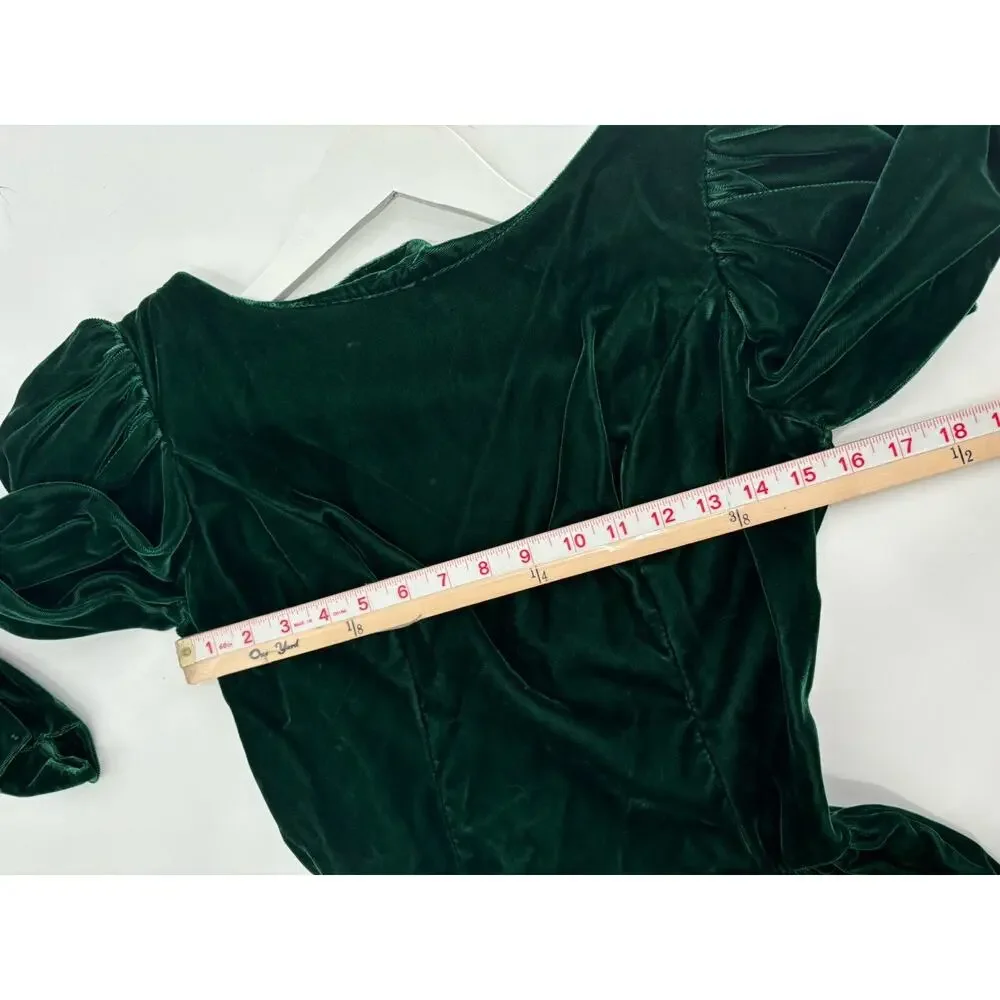 Vintage Dress Womens 8 Green Velvet Union Made Bow Back Maxi Length Holiday - Picture 13 of 16